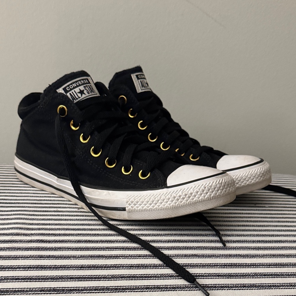 Converse Black High-Tops with Gold Accents